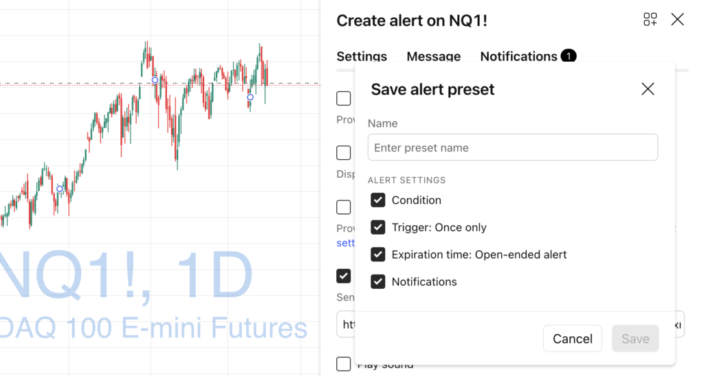 Set alert present in TradingView
